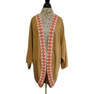 Rusttydustty Embroidered Burnt Orange Open Front Boho Hippie Cardigan Size M